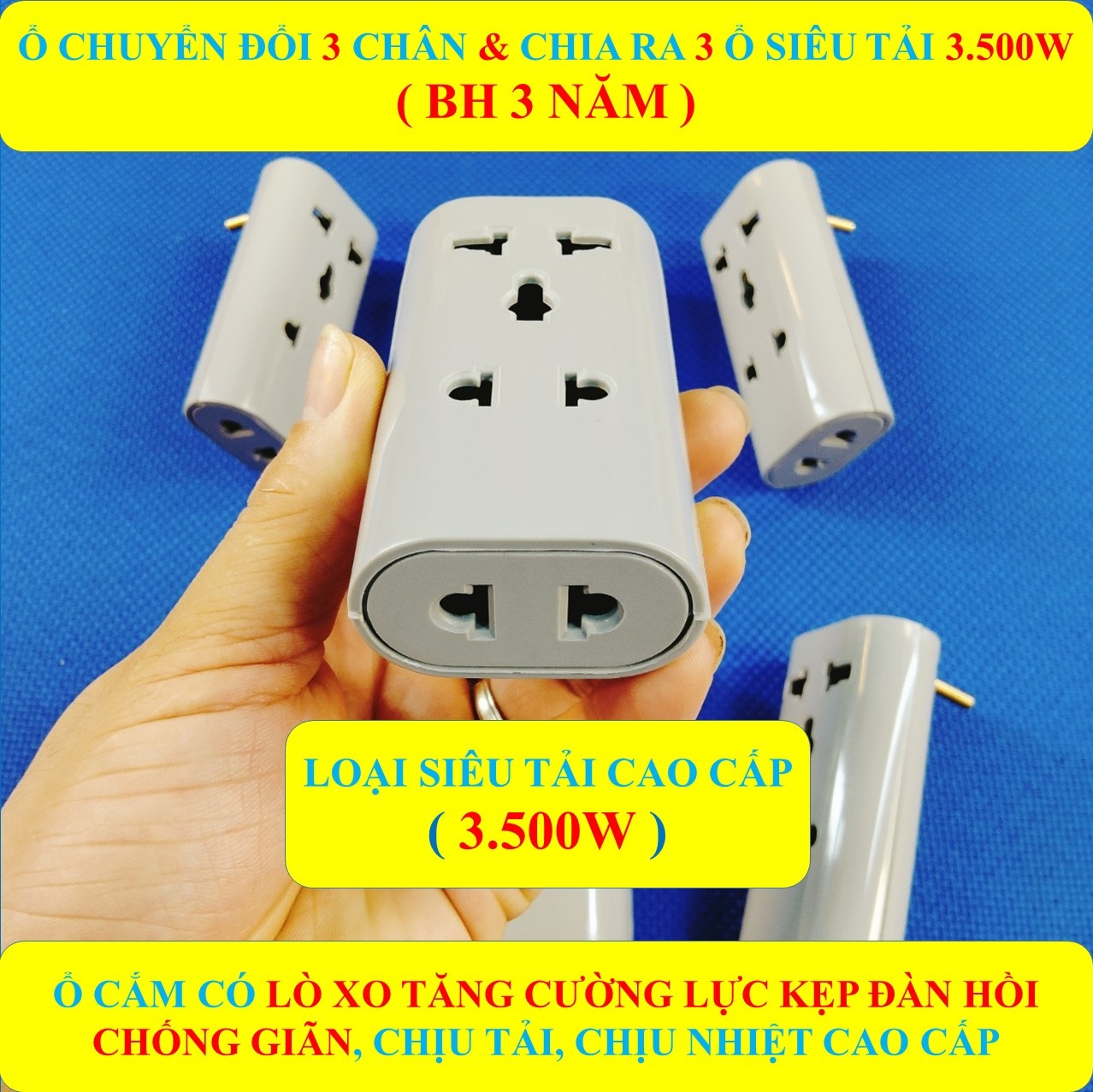Ổ cắm điện chia, phích cắm điện chuyển đổi 3 chân, phích chia LOẠI 1 SIÊU TẢI 3.500W + (BH 3 NĂM) cắ