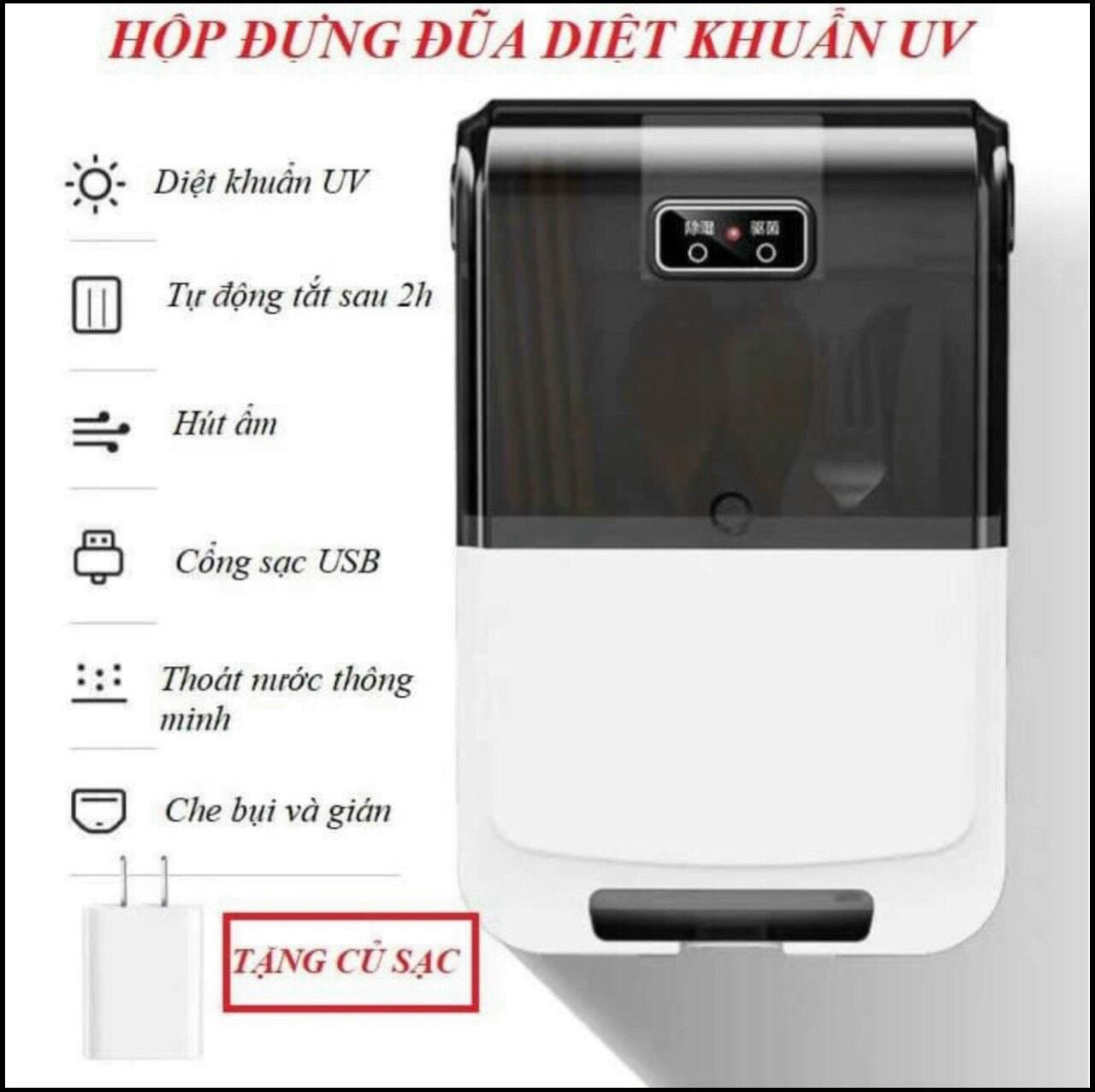 Hộp đựng và sấy khô thìa đũa, diệt vi khuẩn bằng tia uv