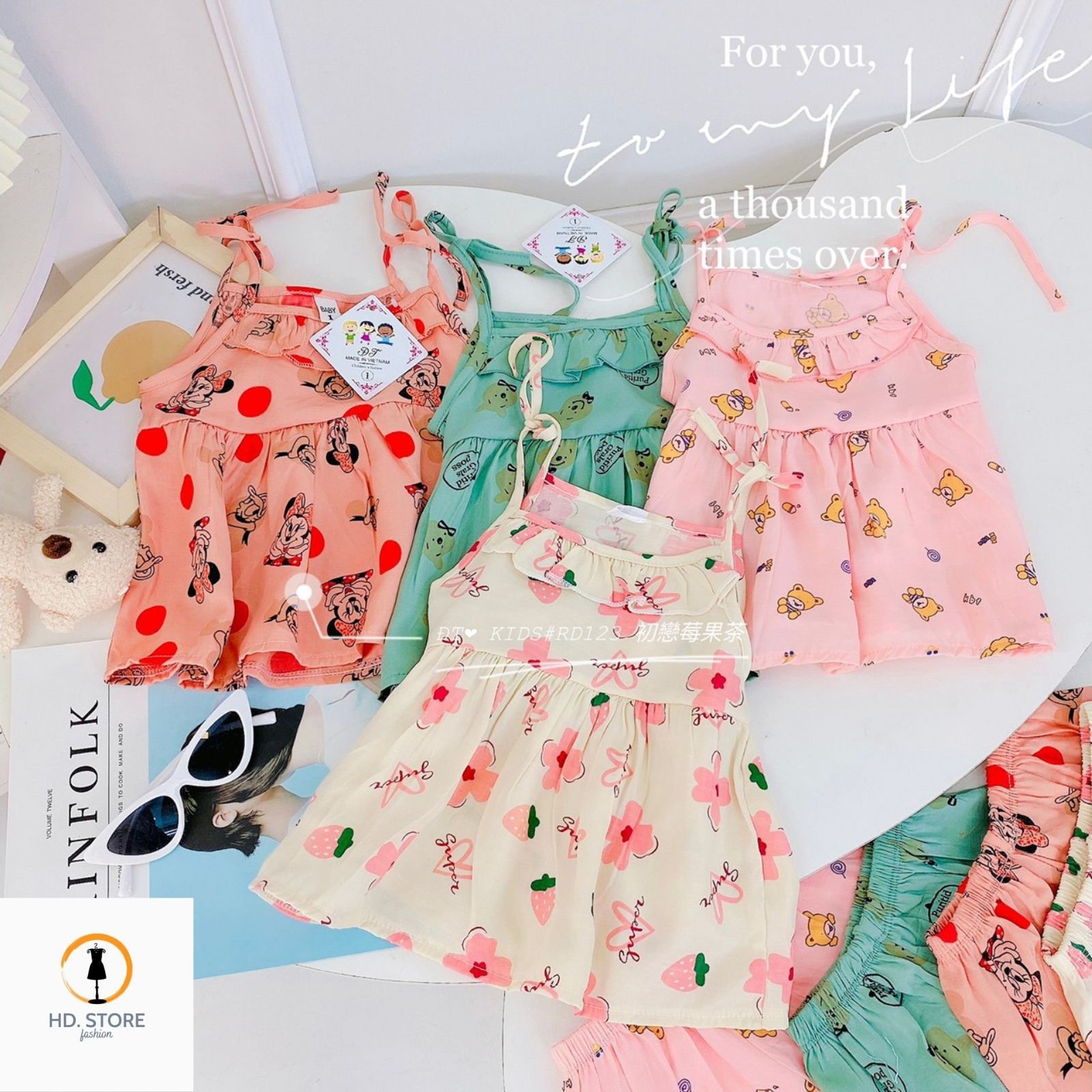 Set đũi 2 dây, bánh bèo siêu sang cho bé diện hè