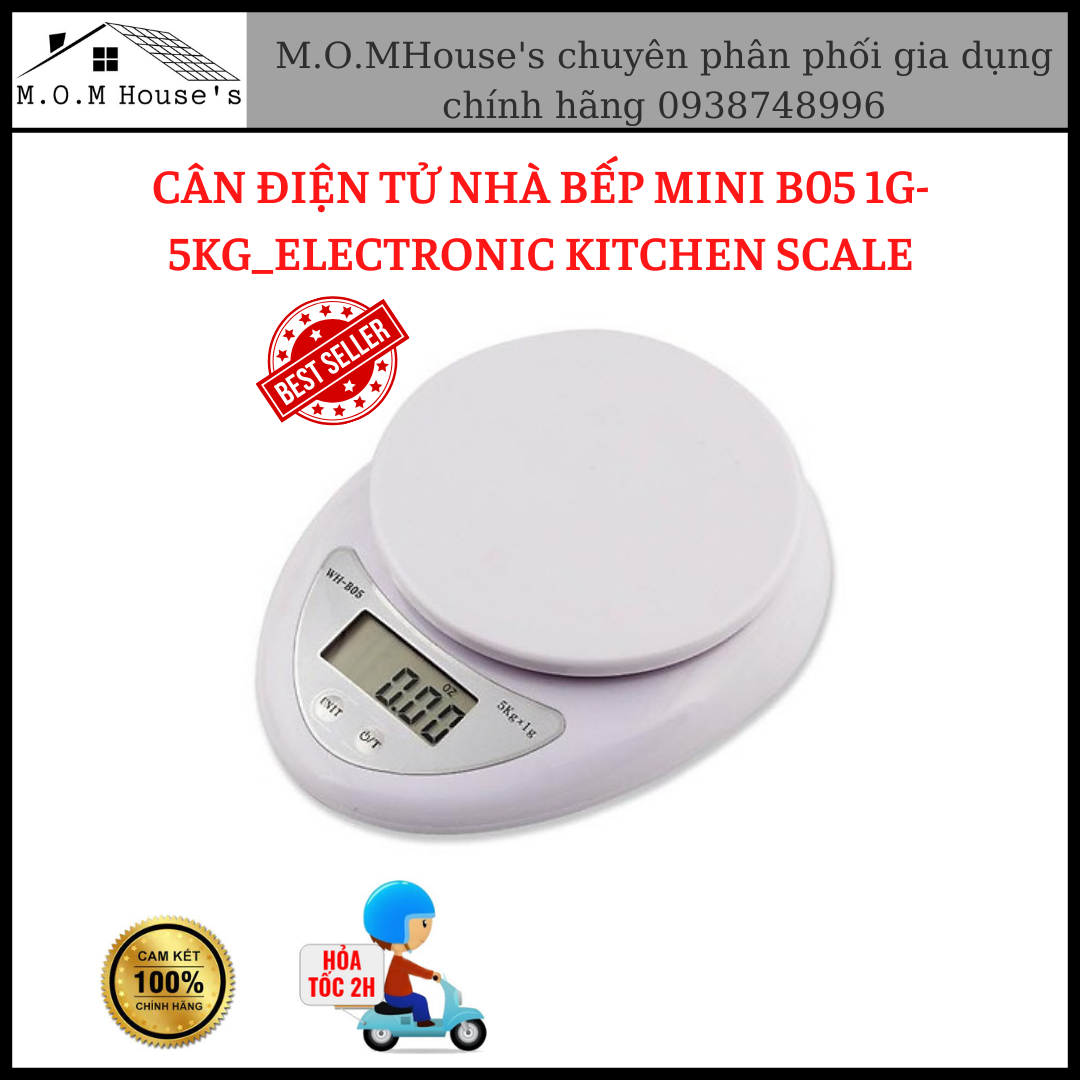 Cân điện tử nhà bếp mini B05 1g-5kg_Cân tiểu ly điện tử kèm pin_Electronic Kitchen Scale_M.O.M House's