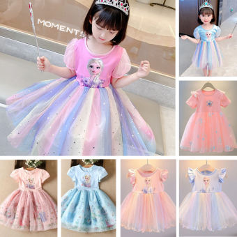 Đầm Công Chúa Chất Liệu Cotton Đính Sequin Hình Elsa Anna Thời Trang Cho Bé Gái