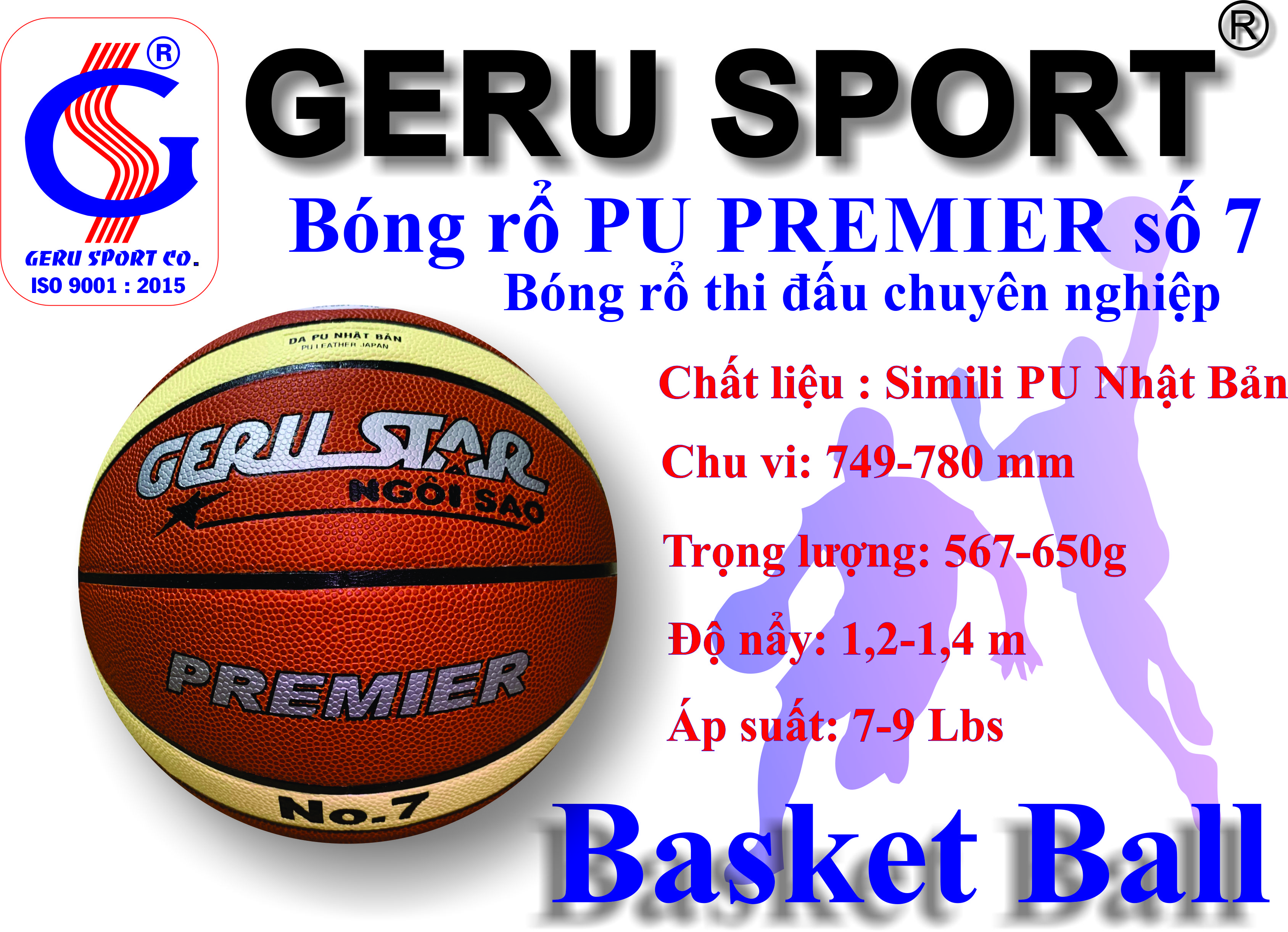 Bóng rổ thi đấu pu premier số 7 gerusport