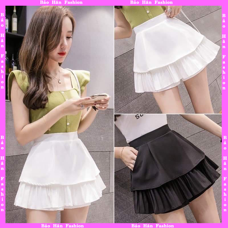 🍓 Chân váy nữ xếp ly 2 tầng trơn trên phồng dưới đáng yêu phá cách V999