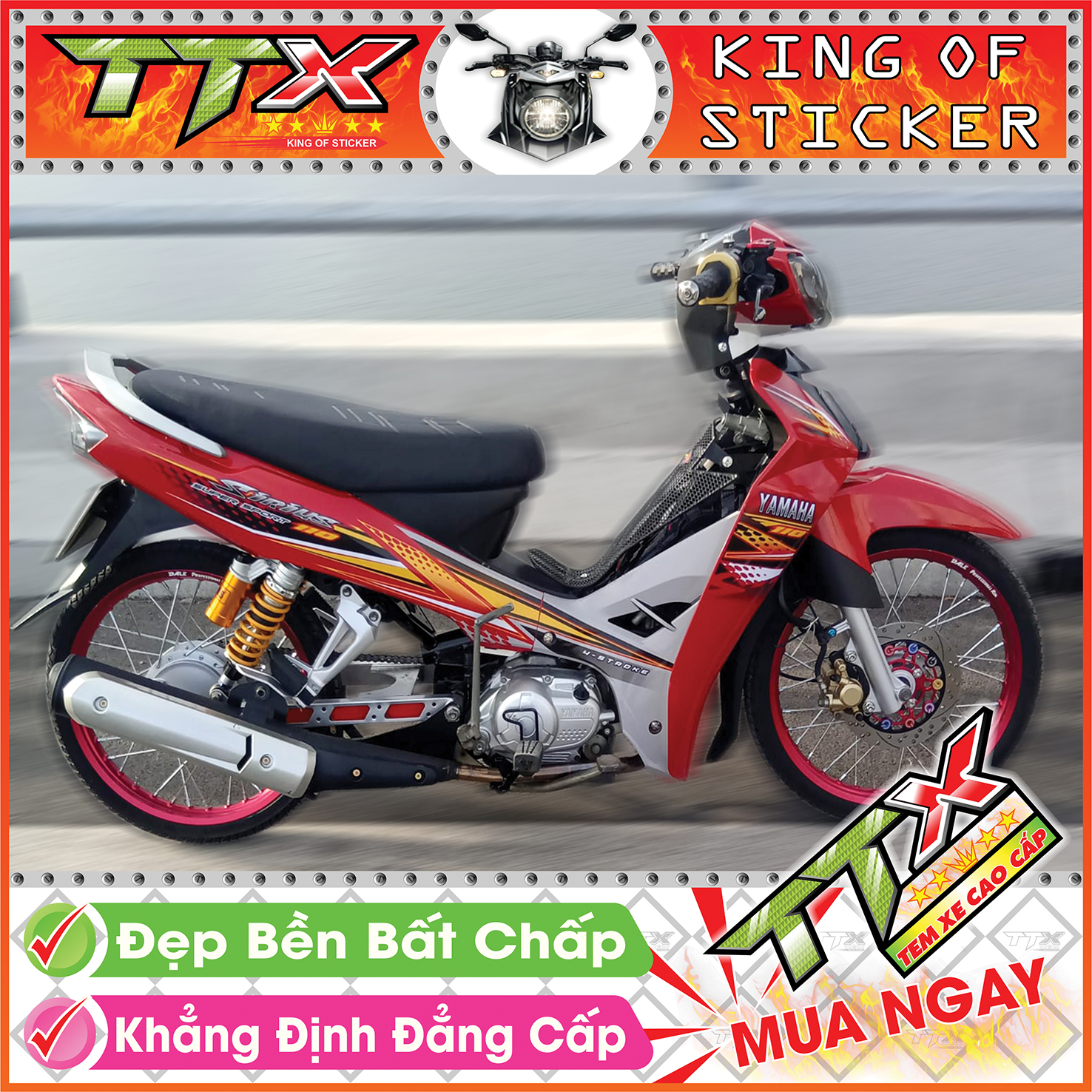 Tem sirius 110 màu đỏ xám đen , Tem xe phụ kiện sirius màu đỏ đen xám siêu đẹp , Shop TTX Team chế sirius