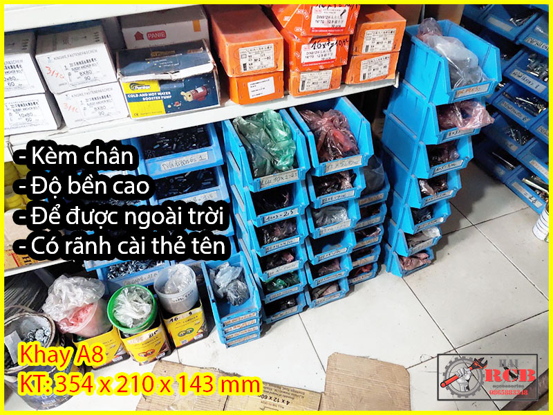 10 Khay Nhựa A008 Kèm Chân Đựng Linh Kiện, Ốc Vít, Bo Mạch Điện Thoại KT 354 x 210 x 143mm
