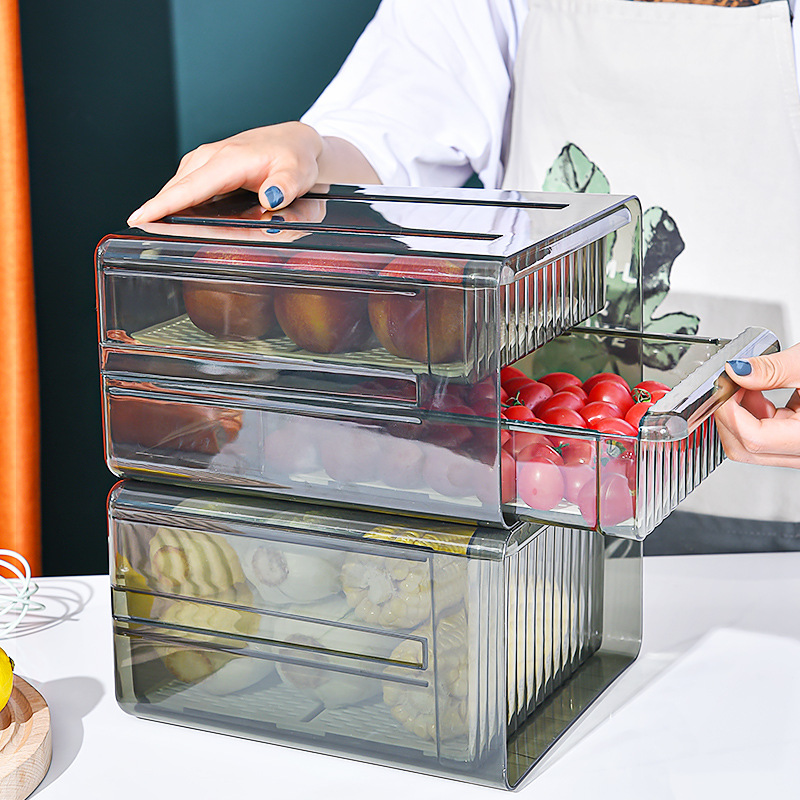 Gambar Refrigerator Storage Box Drawer Type Fresh keeping Box Special Food Grade Fruit Egg Food Sorting Drain Basket