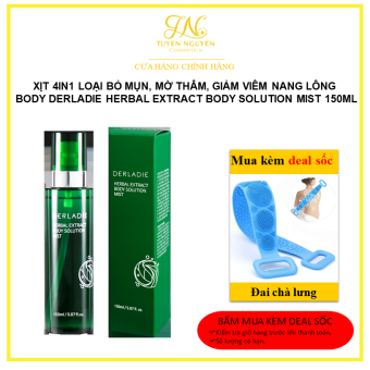 Xịt mụn lưng Derladie 4in1 Loại Bỏ Mụn, Mờ Thâm, Giảm Viêm Nang Lông Body Derladie Herbal Extract Body Solution Mist 150Ml