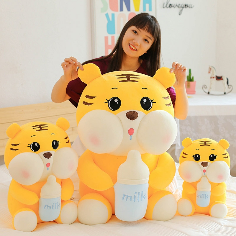 Gấu bông hổ ôm bình sữa siêu mềm mịn, gấu bông hổ ôm sữa, hổ con ôm bình sữa