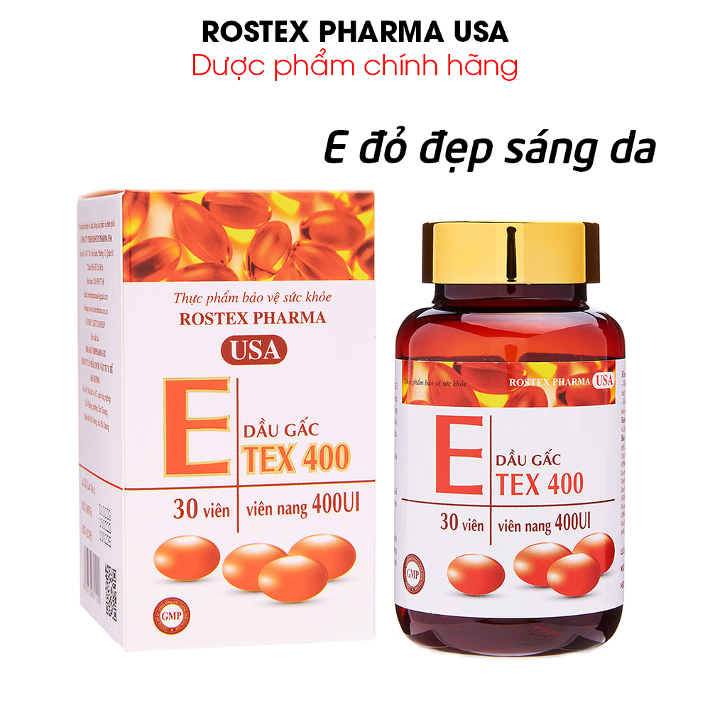 Viên uống đẹp da Vitamin E Đỏ 400 iu, dầu gấc E Tex 400 giảm nám sạm da, chống lão hóa - Chai 30 viên dùng 1 tháng
