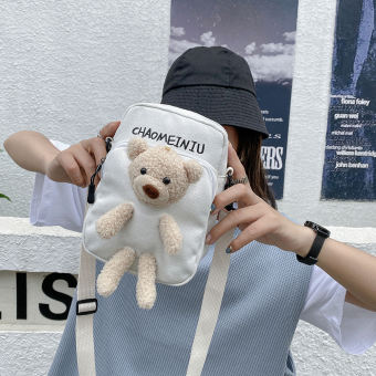 Túi Xách Đeo Chéo Vải BAGOO Cho Nữ Túi Đeo Vai Búp Bê Gấu Dễ Thương Đồ Trang Trí Dùng Hàng Ngày Có Khóa Kéo Phong Cách Hàn Quốc