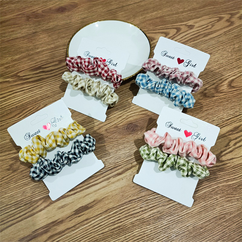 Scrunchie dây buộc tóc, dây buộc tóc vải voan kẻ caro phong cách Hàn Quốc