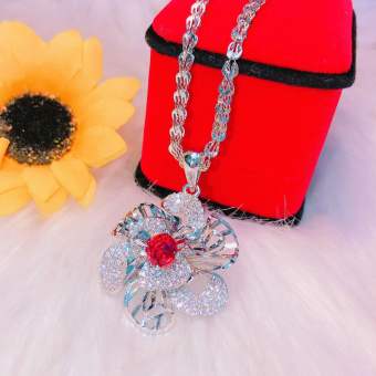 Dây chuyền vàng trắng, dây chuyền bạc Ý mạ bạch kim, vòng cổ xi kik, dây chuyền vàng non phong thủy đuôi phụng mặt hoa mai đính đá đỏ tinh xảo đẳng cấp thời thượng Trang Sức Gami D023M049