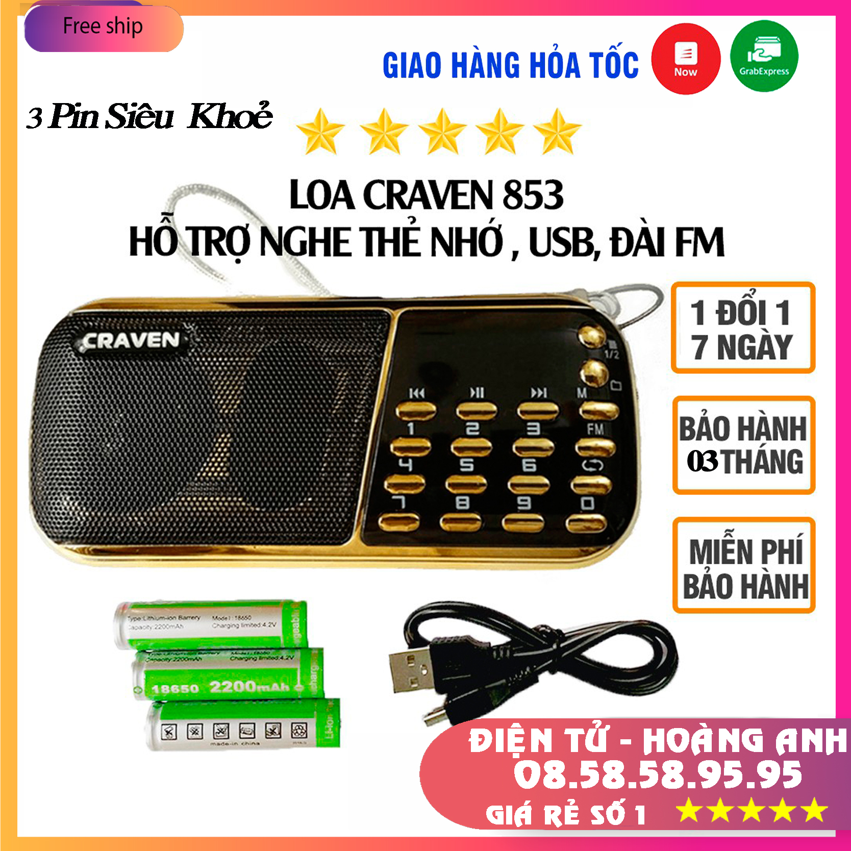 Loa radio mini Craven CR836s nghe đài nghe nhạc nghe kinh phật