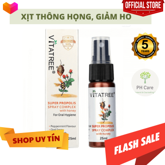 Xịt ho, rát họng keo ong Vitatree Super Propolis Spray complex with Honey 25ml
