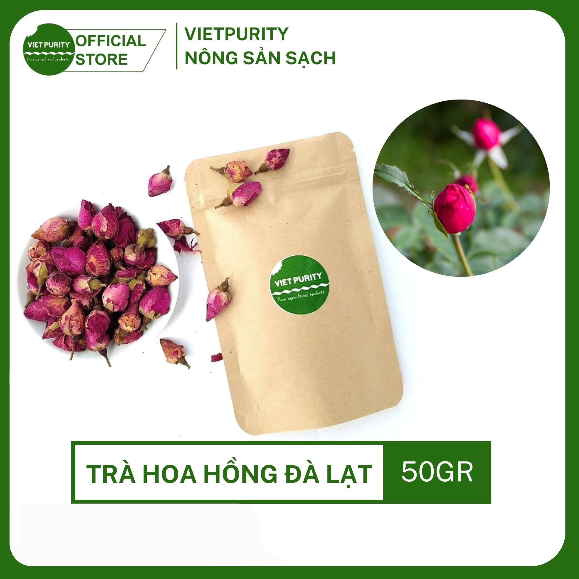 Trà hoa hồng Đà Lạt sấy khô thảo mộc thanh lọc cơ trà detox thải độc chống lão hóa giảm cân Vietpurity 50g