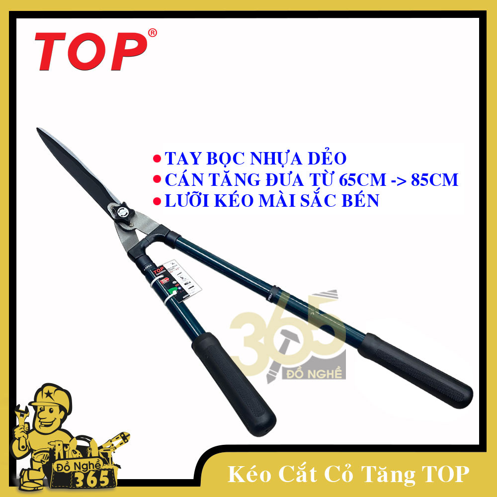 Kéo cắt cỏ hàng rào TOP cán bọc Nhựa, có tăng đưa - kéo có lưỡi dài và cán có thể tăng đưa rất tiện dụng trong việc làm vườn cắt tỉa hàng rào và tạo cảnh bonsai