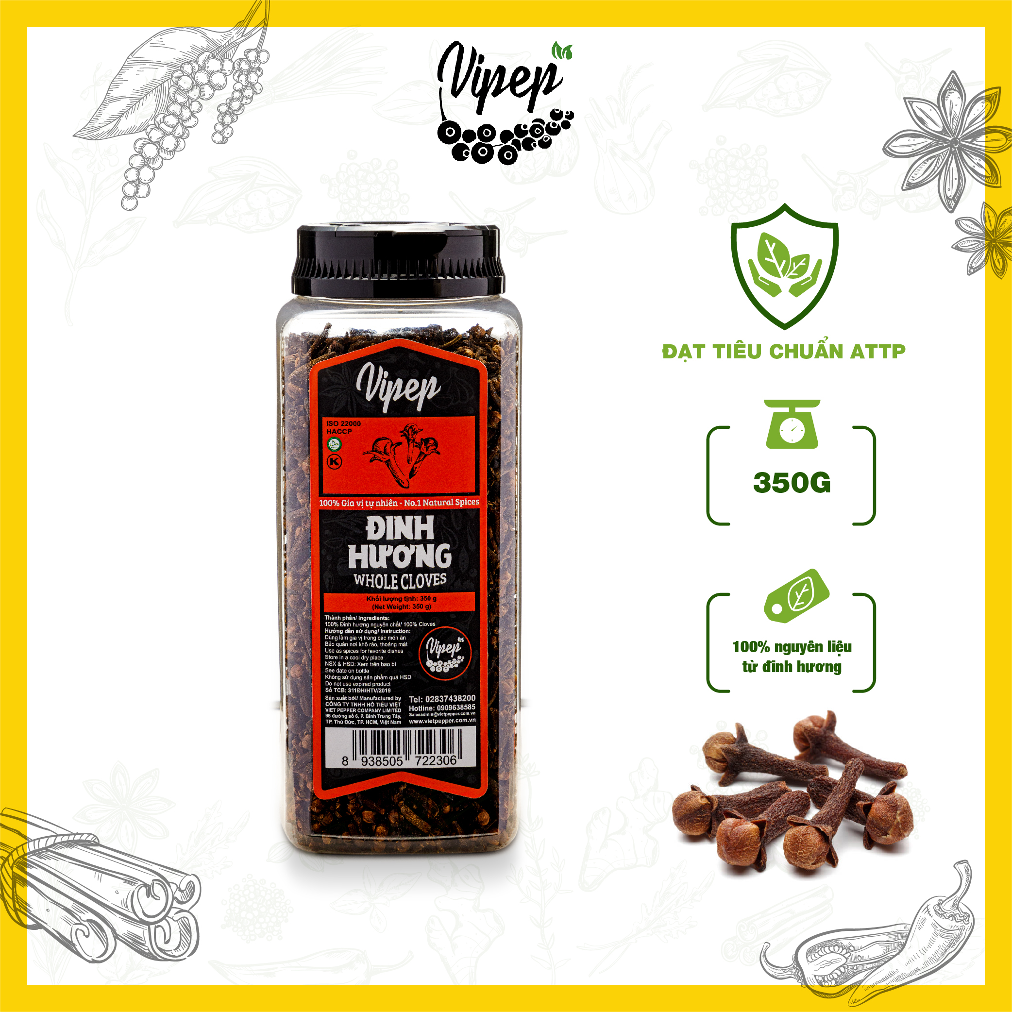 Đinh hương Vipep 350g - gia vị quý nấu phở đậm đà, vị cay thơm tự nhiên, giúp làm ấm bụng và kích thích hệ tiêu hoá