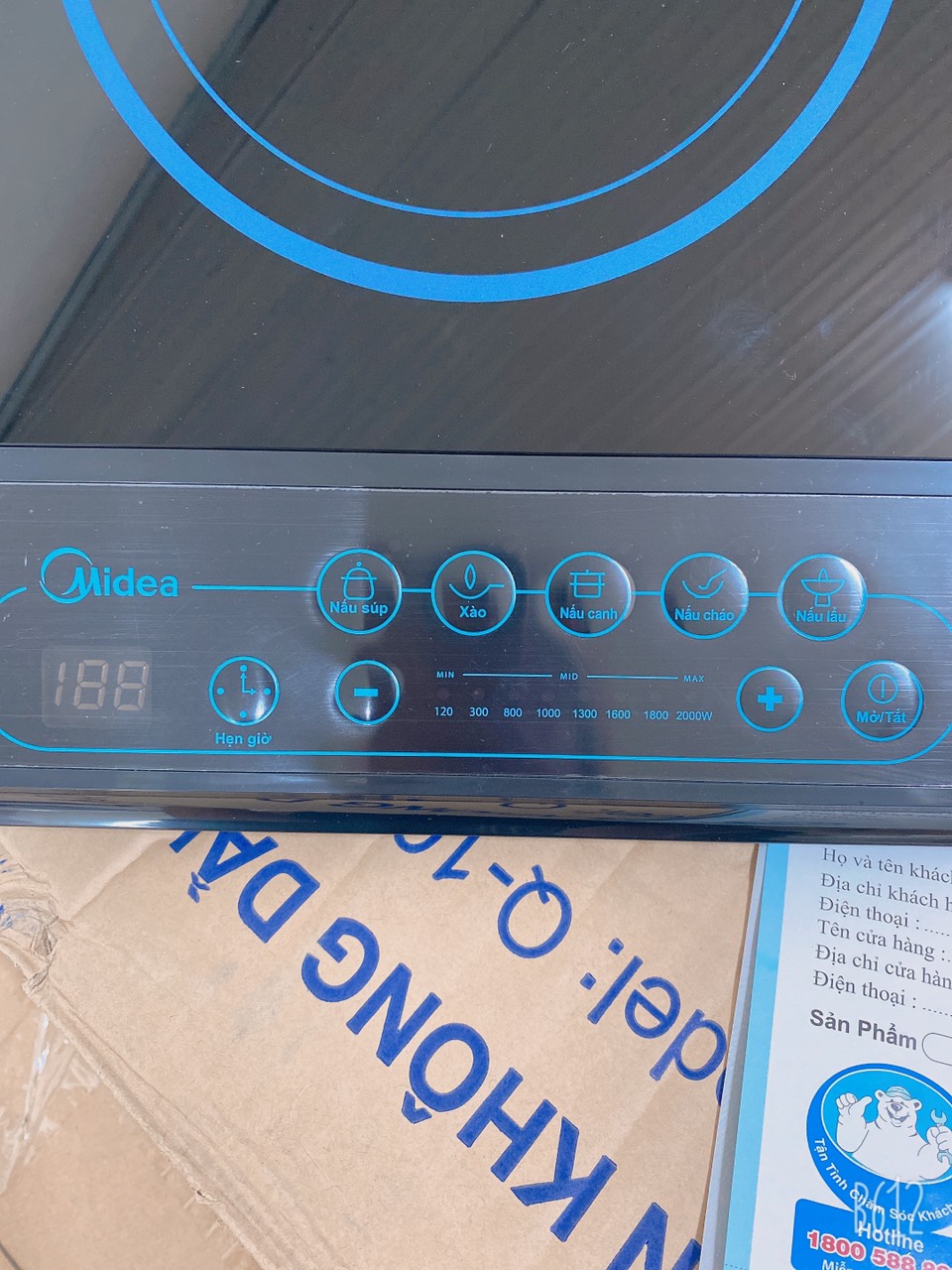 Bếp điện từ midea mi-b2016da chính hãng , bảo hành 12 tháng toàn quốc , lỗi 1 đổi 1