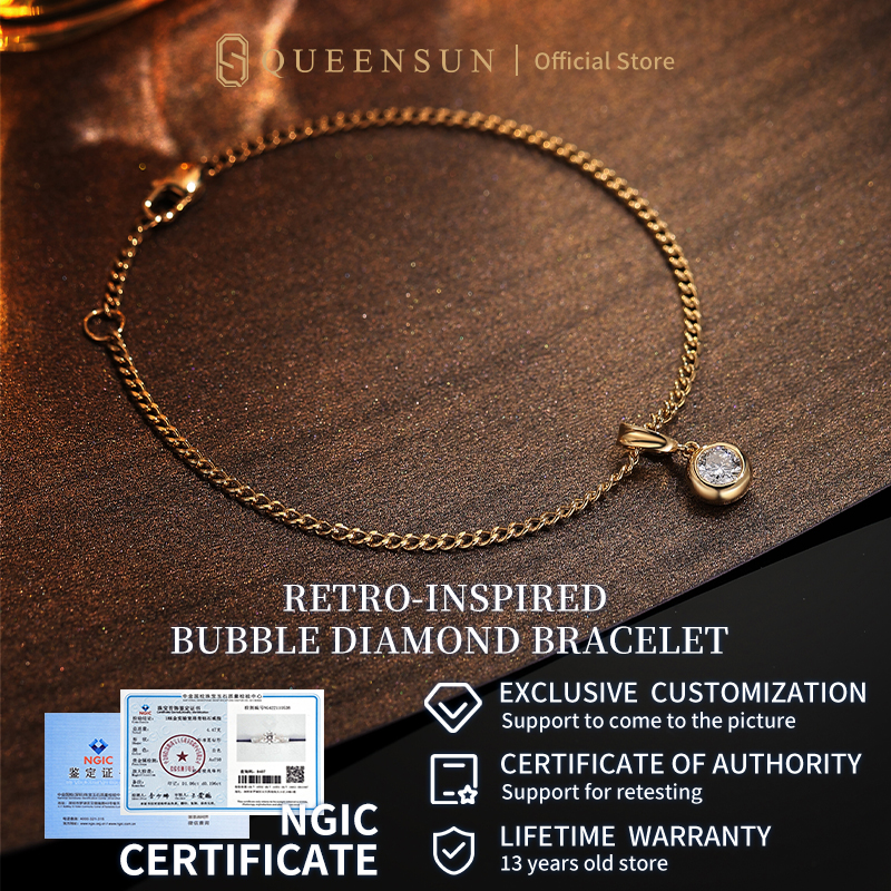 Queensun 18K gold lab diamond  universal buckle bubble double wearing bracelet for women layered Cuban chain bracelet for gift giving万能扣泡泡培育钻石手链gold bracelet，Light luxury，Bracelet bracelet for woman