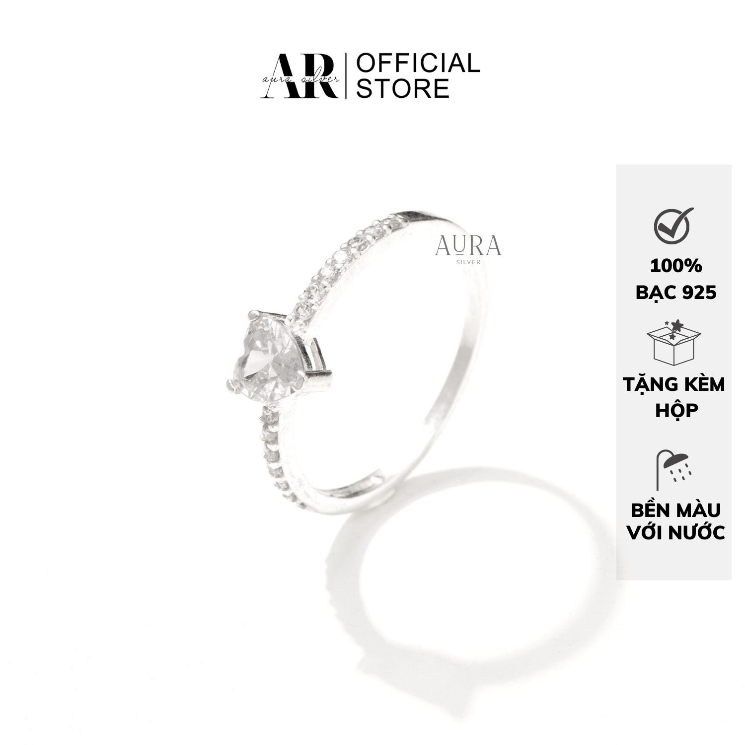 Nhẫn nữ bạc đẹp nhẫn bạc mặt trái tim đá nhỏ xinh-n38-aurasilver