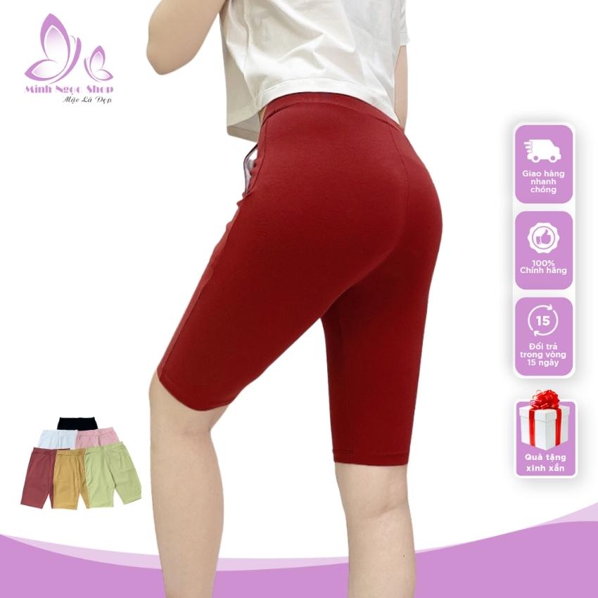Quần legging lửng MinhNgoc vải thun biker nữ đùi ngố mặc nhà dáng ôm bó lưng tập gym yoga bigsize nhiều màu