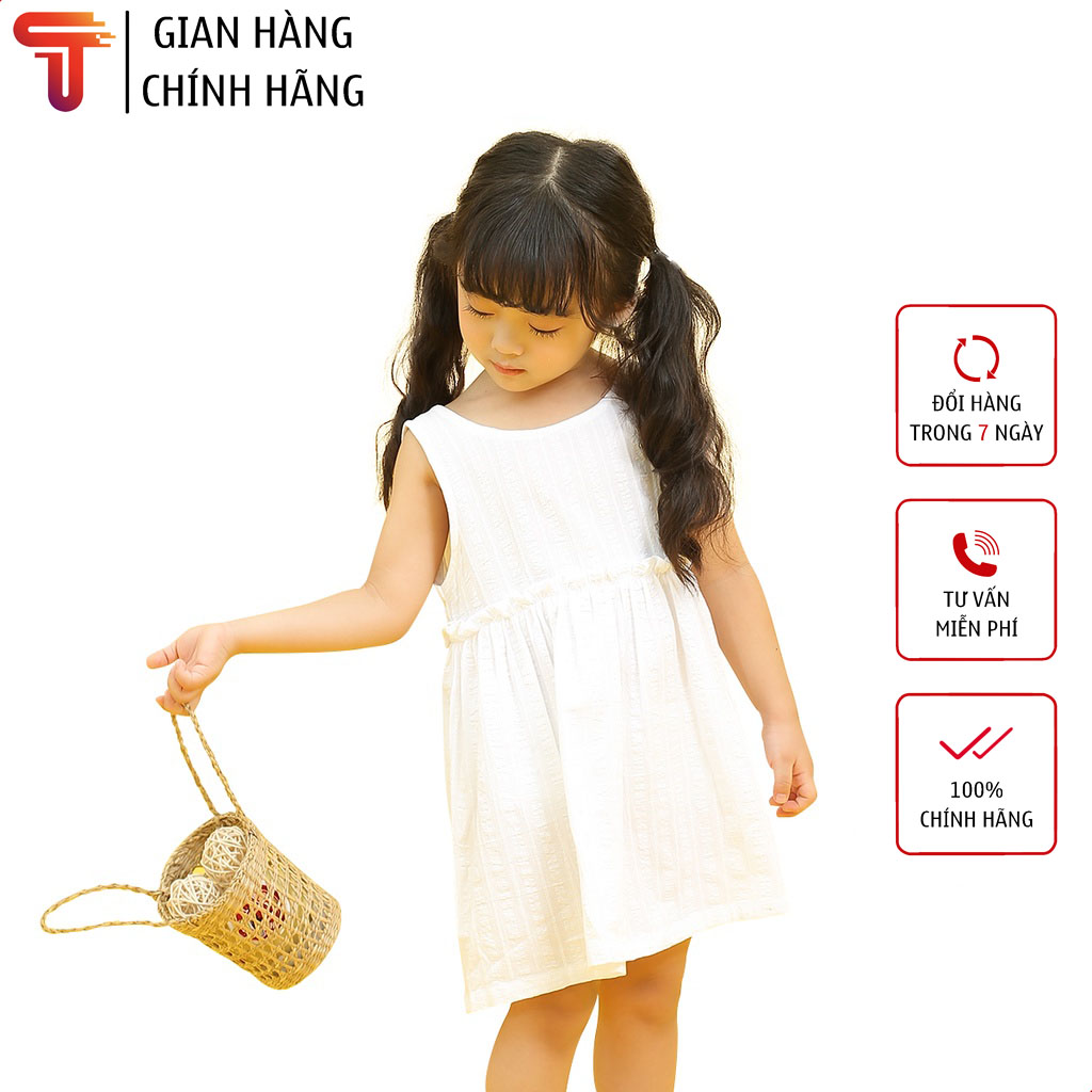 TANOSA KIDS Váy Cho Bé Gái Dáng Xòe Chất Đũi Xinh Xắn Màu Hồng Màu Trắng