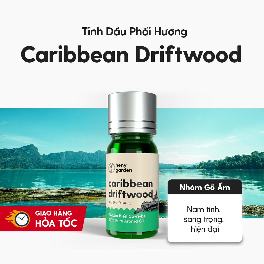 Tinh Dầu Thơm Phối Hương CARIBBEAN DRIFTWOOD (Gỗ Nam Tính) HENY GARDEN Xông Thơm Phòng Khuếch Tán, Làm Nến Thơm Thư Giãn Giúp Dễ Ngủ 10mL