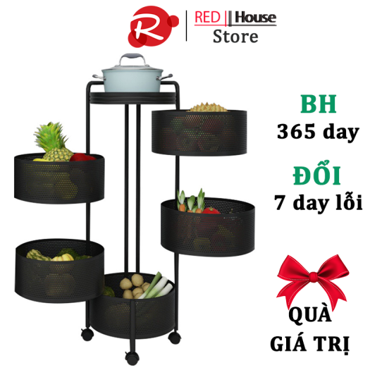 Kệ Tròn Xoay đa năng 5 tầng đựng đồ nhà bếp Vifiba bánh xe xoay 360 độ kệ đựng đồ phòng bếp phòng khách phòng tắm