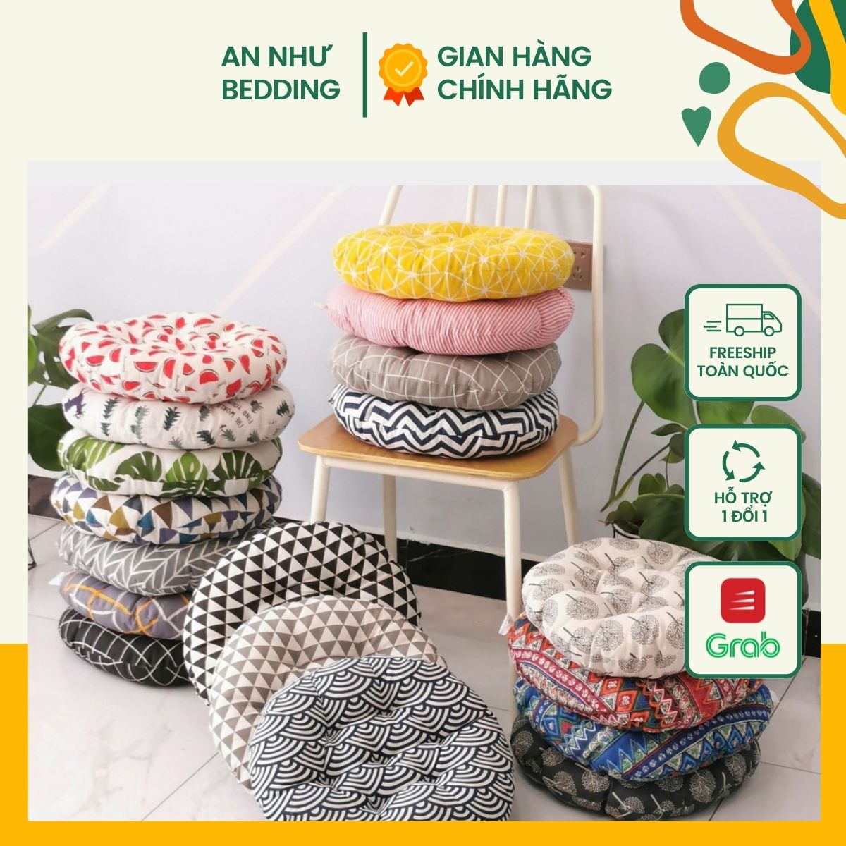 Nệm lót ghế hình tròn, nệm ngồi bệt trà sữa 40x40cm An Như Bedding