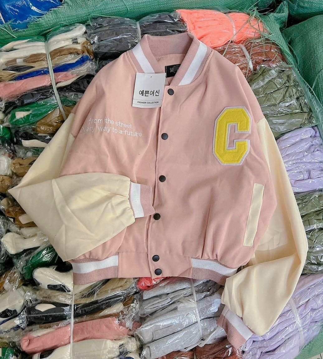 Áo khoác da lộn kiểu bomber crotop logo thêu chữ c nổi bật hót trend_tp