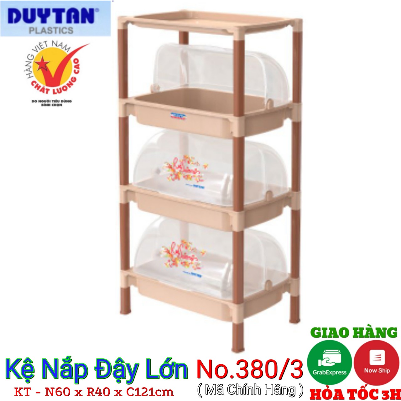 Kệ chén nhựa có nắp duy tân size lớn loại 3 ngăn- 4 tầng- 59.5 x 40.5 x 121 cm