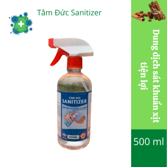 Nước rửa tay khô diệt khuẩn Tâm Đức Sanitizer dạng xịt tinh dầu quế chai tròn dung tích 500ml