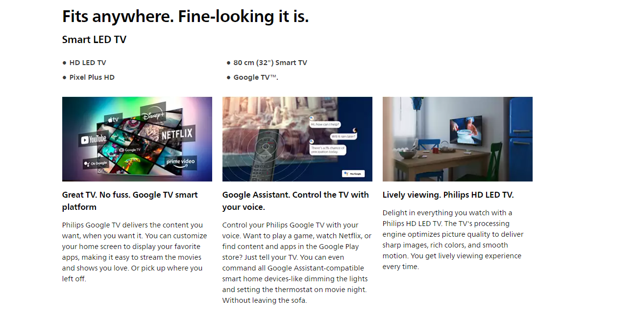 Philips 6900 series Smart LED TV 32PHT6918/98 HD , Smart TV with 3 HDMI 2 USB with Dolby Audio , Bluetooth 5.0