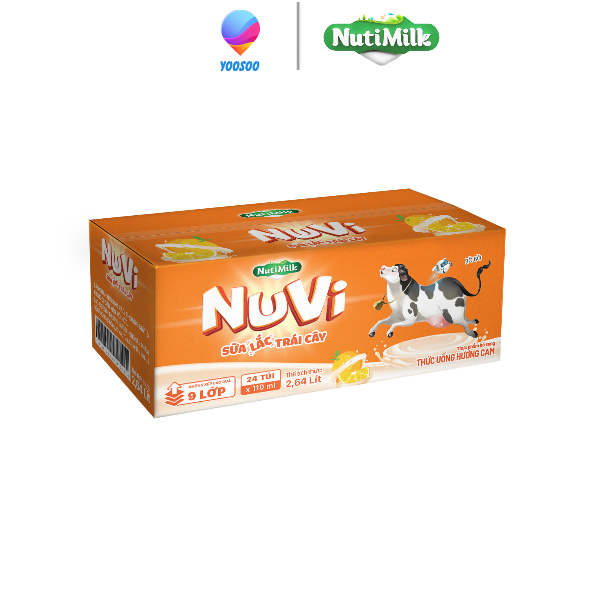 [GOM THẺ ĐỔI QUÀ] Thùng 24 túi NuVi Sữa Lắc Trái Cây Hương Cam Túi NuVi Power 110 ml - Thương Hiệu NUTIFOOD - TTGT89