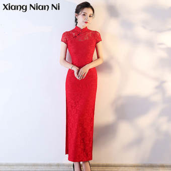 XIANG NIAN NI Sườn Xám Cho Nữ Sườn Xám Ren Váy Biểu Diễn Váy Cưới Chào Mừng Nghi Lễ Dài