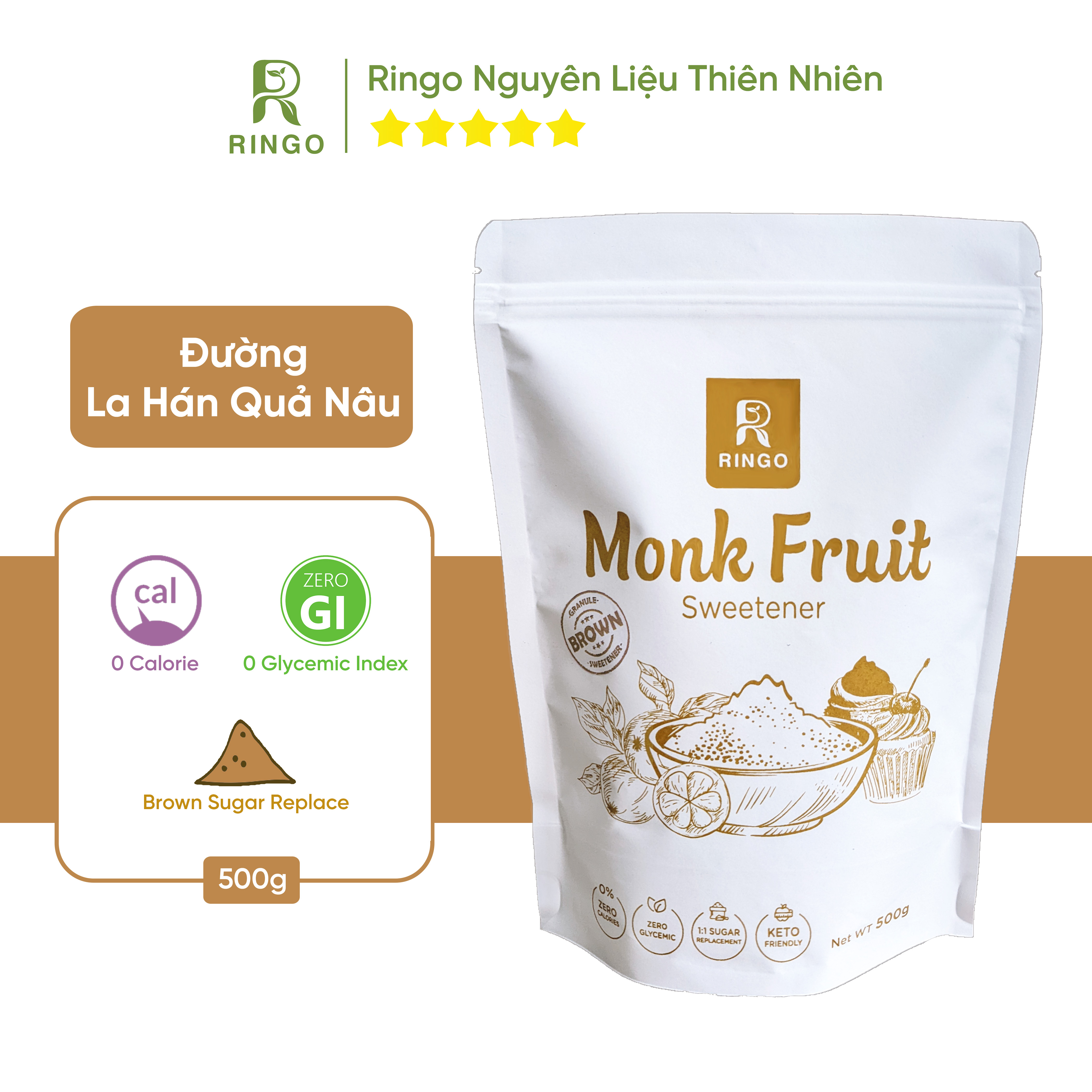 Đường La Hán Quả Nâu - Đường dành cho người ăn kiêng, Keto-Friendly, Độ ngọt bằng đường thường