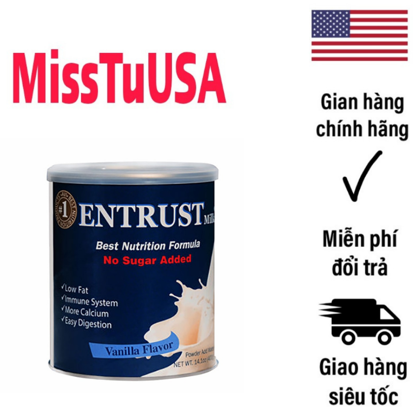 Sữa bột không đường entrust milk hộp 400g của mỹ -misstuusa
