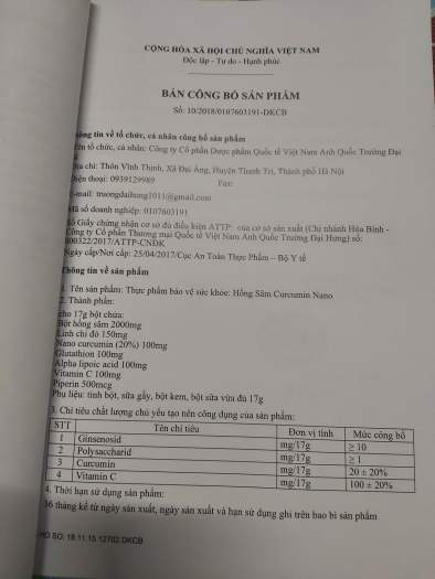 Combo 3 hộp Hồng sâm Curcumin nano loại 900g/1hộp