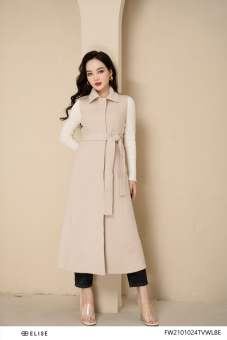 Măng tô sát nách dạ lông cừu be thiết kế Elise FW2101024TVWLBE
