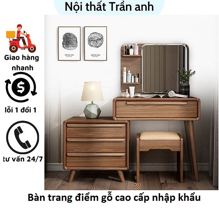 Bàn trang điểm gỗ cao cấp kèm kệ tủ đầu giường và ghế để phòng ngủ sang trọng