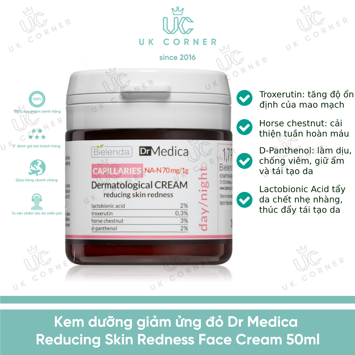 Kem dưỡng giảm ửng đỏ Dr Medica Reducing Skin Redness Face Cream 50ml