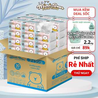 Khăn giấy minibear - thùng 30 gói giấy ăn thêm dày 100% bột gỗ nguyên sinh