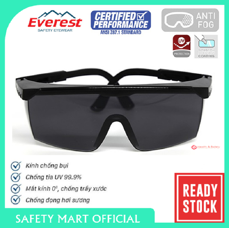Kính bảo hộ thợ hàn, thợ cơ khí, thợ điện everest ev105 chống văng bắn virut, chống bụi chính hãng tawan - chống xước, đọng sương, vừa vặn khuôn mặt bảo vệ mắt tối ưu - hàng chính hãng safety mart official