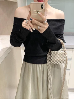 Áo thun gân trễ vai xinh xắn tôn dáng/ áo len tăm trễ vai co dãn