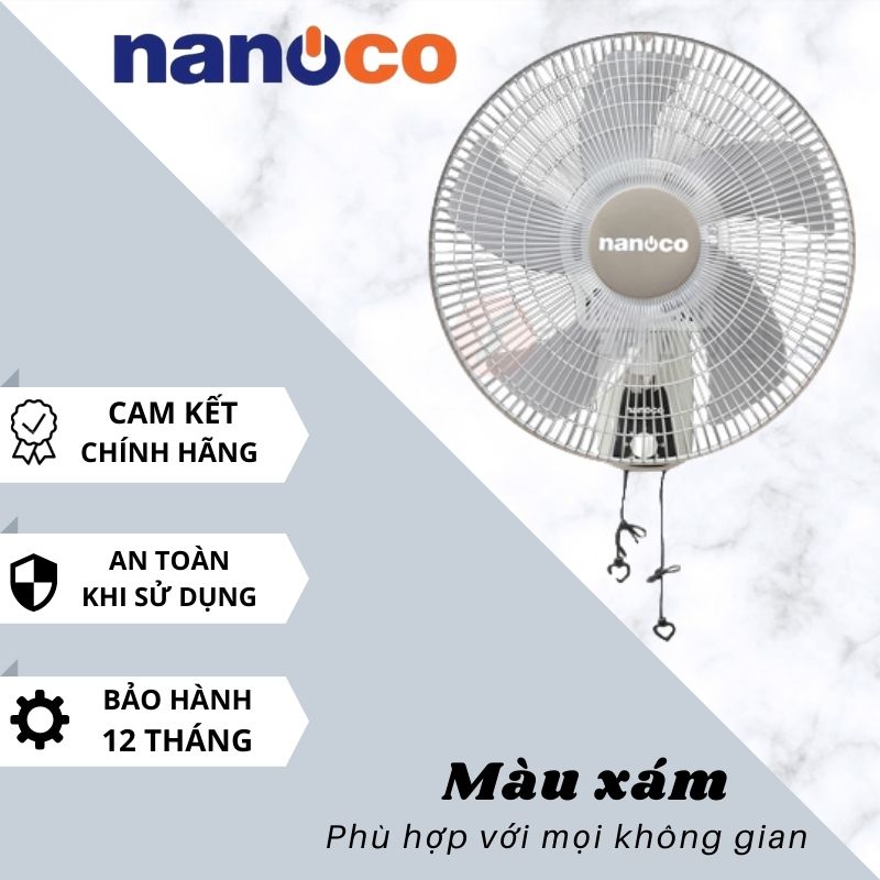 Quạt treo tường nanoco nwf1604g - màu xám