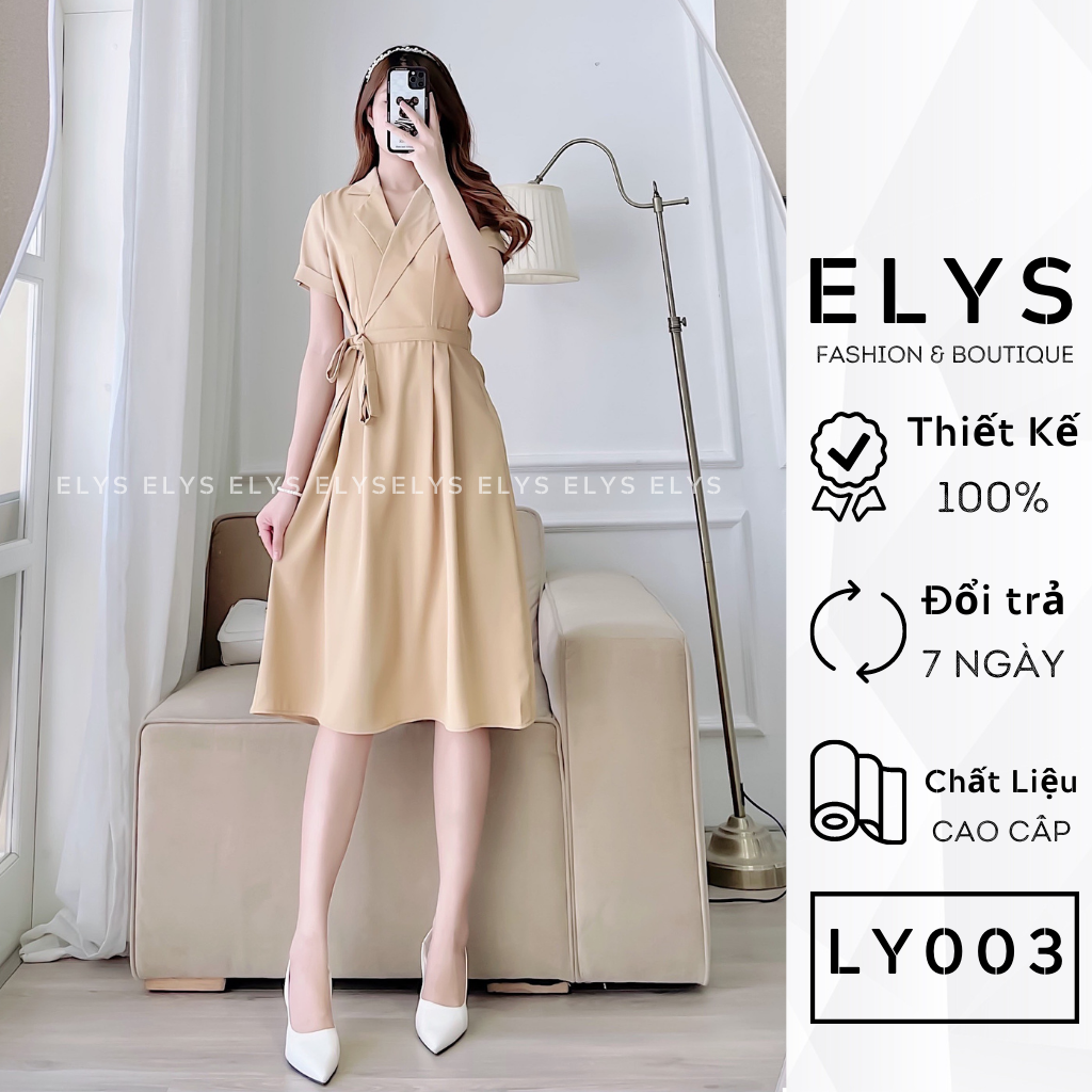Váy đầm tiểu thư công sở ELYS chất lượng cao cấp thiết kế cổ vest dáng xòe thắt nơ eo LY003