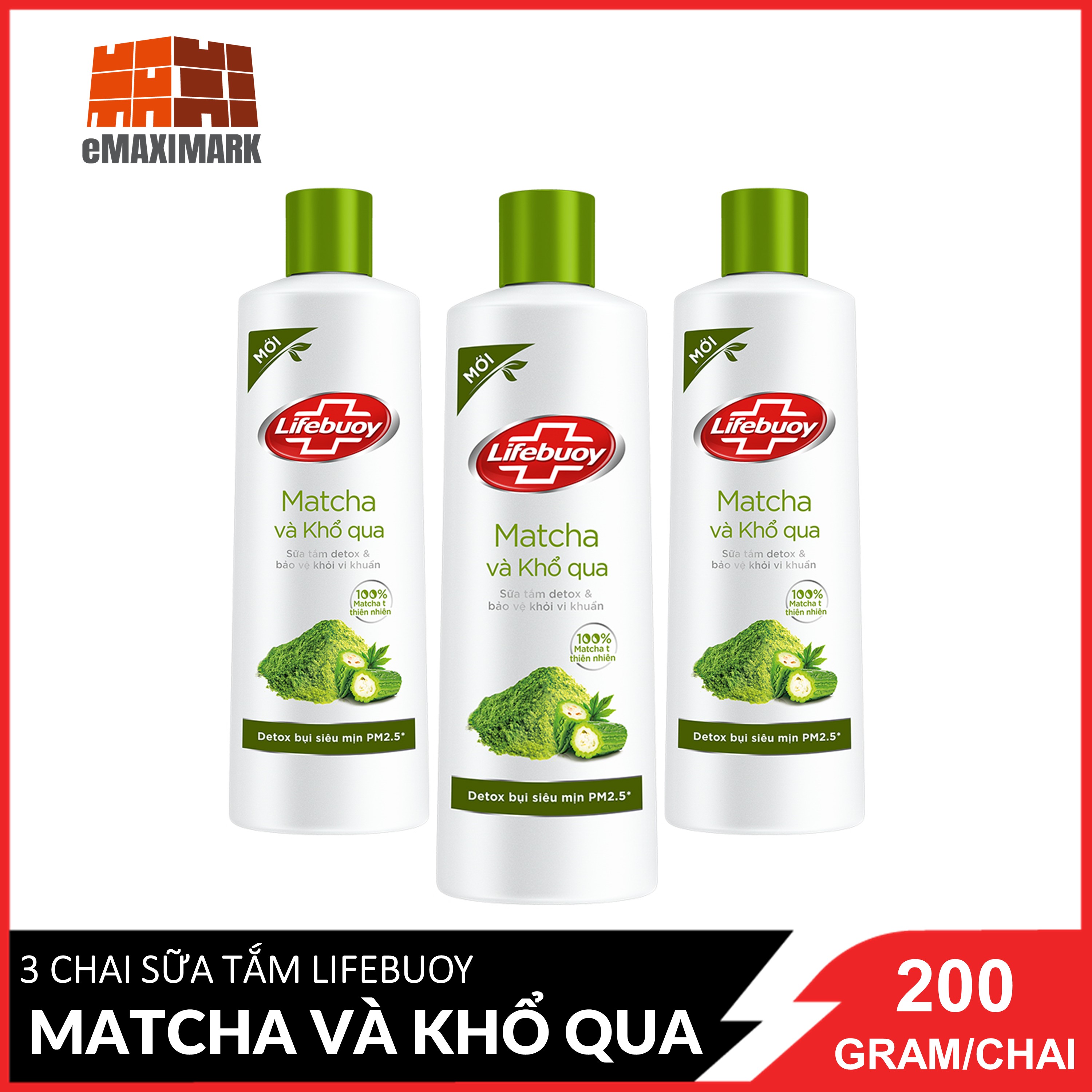 COMBO 3 chai Sữa Tắm Lifebuoy Detox Matcha Và Khổ Qua 200gX3