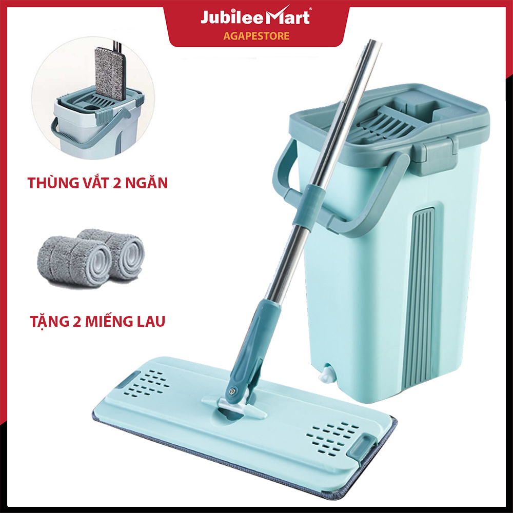 Bộ lau nhà đa năng kèm thùng vắt 2 ngăn lau sạch nhà trong một lần lau, cây lau nhà tự vắt đa năng