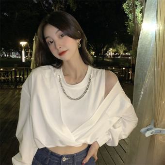 Set áo sơ mi tay dài phối chain cổ có thể tháo rời (hinh thật cận chất) (bb20)