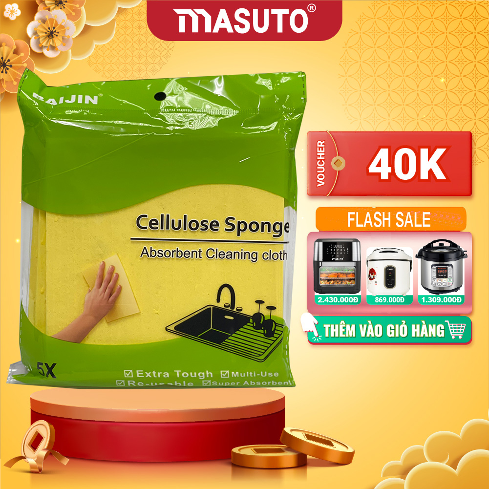 Set 5 Khăn lau bếp, bát đĩa xuất khẩu Châu Âu Vải xốp cenlulo Không mùi Vải lau chùi tái sử dụng cho nhà bếp